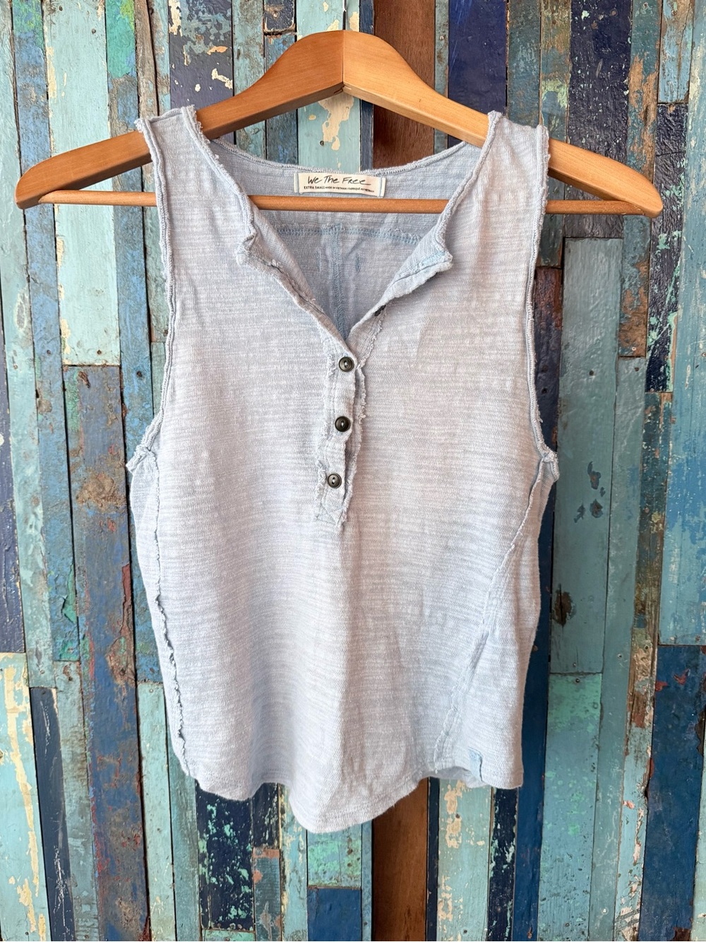 We The Free Pale Blue Button Henley Tank
